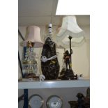 FIVE TABLE LAMPS, including two ceramic figural bases and bronzed figural base (5)