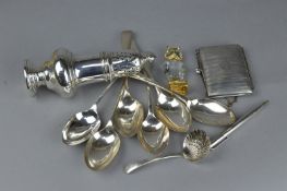 A SILVER SUGAR CASTOR, and other plated items