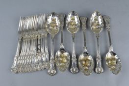 TWELVE PLATED FORKS AND SIX PLATED BERRY SPOONS