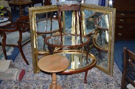 FOUR OCCASIONAL TABLES, two made from wall mirrors with legs and a pair of modern gilt framed wall