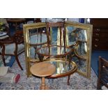FOUR OCCASIONAL TABLES, two made from wall mirrors with legs and a pair of modern gilt framed wall