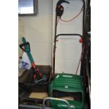 A QUALCAST ELECTRIC LAWN SCARIFIER, a Bosch lawn edger and a lawn seeder (3)