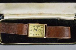 AN ART DECO GENTS TREBEX NON MAGNETIC 9CT ROSE GOLD CASED WRISTWATCH, the rectangular watch having