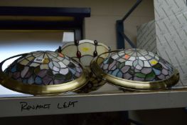 THREE LEADED GLASS LIGHT SHADES, including a pair (3)