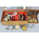 A JEWELLERY BOX OF MIXED COSTUME JEWELLERY, etc