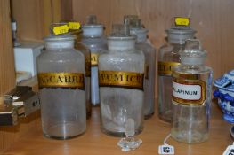VARIOUS APOTHECARY BOTTLES, to include 'Jalapinum', 'P.Pumice', 'Mag.Carb.L', etc (8)
