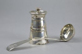 A SILVER PEPPER MILL OF LIGHTHOUSE FORM, Hukin & Heath Ltd, Birmingham 1937, together with a