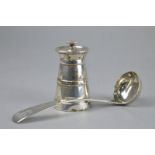 A SILVER PEPPER MILL OF LIGHTHOUSE FORM, Hukin & Heath Ltd, Birmingham 1937, together with a