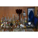 A GROUP OF SCENT BOTTLES, cased manicure set, glass lustre etc, to include boxed Arabian oval Lamsa,