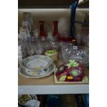 A QUANTITY OF EARLY 20TH CENTURY DRINKING GLASSES AND OTHER GLASSWARE, a pair of bisque figures, a