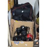TWO BOXES OF CAMERAS AND EQUIPMENT, including Canon EOS 750 and 1000 (two boxes)