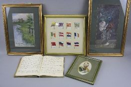 A SMALL GLAZED FRAME CONTAINING A WWI ERA SILK OF TSAR NICHOLAS II OF RUSSIA, together with a larger