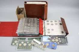 A BOX CONTAINING FOREIGN COIN ABLUMS OF NORWAY AND SWITZERLAND, with some .835 silver coins and year