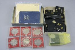 A BLUE BOX CONTAINING A 1982 COIN COLLECTION YEAR SET DECIMAL SETS, commemoratives, etc