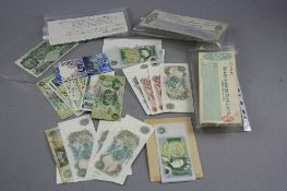 A SMALL SELECTION OF BANKNOTES, to include a run of consecutives one pound Page, Obrien Fforde one