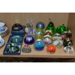 VARIOUS GLASS SCENT BOTTLES AND PAPERWEIGHTS, to include Royal Doulton cut glass scent, three