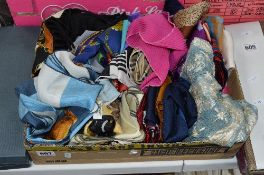A BOX OF VARIOUS SCARVES