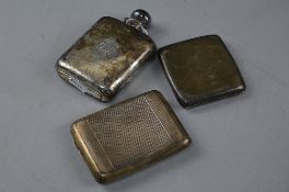 A SILVER FLASK, and two silver cigarette cases, approximate weight 372 grams (3)