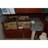 THREE BOXES OF VINTAGE HAND TOOLS, and a metal ammo box