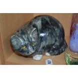 A LARGE WINSTANLEY CAT, glass eyes, painted signature, England and No.5 to base, length
