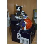 TWO BOXED ROYAL CROWN DERBY PAPERWEIGHTS, 'Robin' and 'Black and White Kitten' (2)