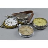 FOUR POCKET WATCHES, to include silver, a silver full hunter and two military watches