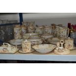 VARIOUS CROWN DUCAL BLUSH IVORY JUGS, BOWLS, PRESERVE POTS ETC, exotic birds on branches pattern (