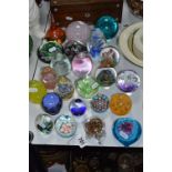 TWENTY THREE GLASS PAPERWEIGHTS, to include millifori style