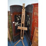 AN ORIENTAL TWO FOLD SCREEN, with shibayama panels within a lacquered and carved wooden frame, on