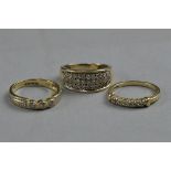 THREE 9CT DIAMOND SET RINGS, ring sizes L, L, K, approximate weight 7.5 grams