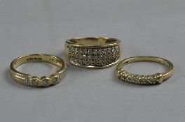 THREE 9CT DIAMOND SET RINGS, ring sizes L, L, K, approximate weight 7.5 grams