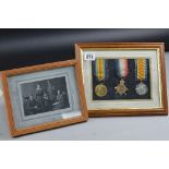 A FRAMED GROUP OF WWI MEDALS, named to S-10753, PTE W.H. LEA. Rifle Brigade, medals are the 1914/