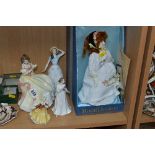 FIVE ROYAL DOULTON FIGURES/COLLECTORS DOLL, 'Applause', HN4328, 'Catherine', HN4304, 'Cherish',