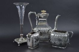 A PLATED THREE PIECE COFFEE SET, and epergne (4)