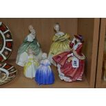 FIVE ROYAL DOULTON FIGURES, 'Top O'the Hill' HN 1834, 'The Last Waltz' HN 2315, 'Soiree' HN 2312, '