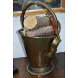 A 20TH CENTURY BRASS COAL BUCKET, and scuttle with contents