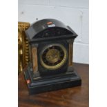 A SLATE AND MARBLE MANTLE CLOCK, with Roman numerals