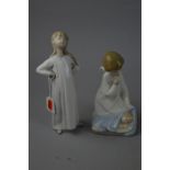 TWO LLADRO FIGURES, girl with hands akimbo No 4872 and Angel with Child No 4635 (2)