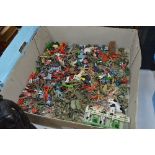 A QUANTITY OF UNBOXED AND ASSORTED PLAYWORN METAL AND PLASTIC SOLDIER AND OTHER FIGURES, Britains,