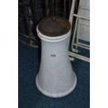 A SMALL CAST IRON CHIMNEY/FLUE TOPPER WITH LID