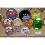 TEN VARIOUS GLASS PAPERWEIGHTS, to include Caithness, Mdina etc
