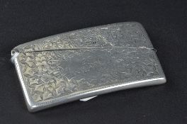 AN EDWARDIAN RECTANGULAR SILVER VISITING CARD CASE, foliate engraved decoration, cartouche with