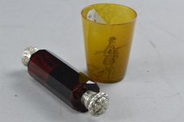A SILVER DOUBLE ENDED SCENT, together with a horn beaker (2)