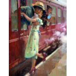 RAYMOND LEECH, 'TRAIN STATION FAREWELL', a limited edition print 18/295, signed and numbered in