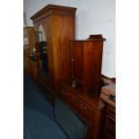 AN EDWARDIAN MAHOGANY AND INALID THREE PIECE BEDROOM SUITE, comprising of a single mirror door