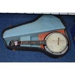 A CASED 'GEORGE FORMBY' BANJO UKULELE, with facsimile signature to drum and mounted plaque on the