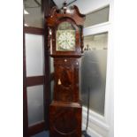 A VICTORIAN FLAME MAHOGANY LONGCASE CLOCK, 8 day movement, 12' dial, Roman numerals and painted