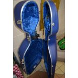 A HISCOX LITEFLIGHT BLUE CELLO CASE, with an odd bow marked P & H, London