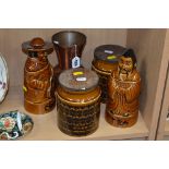 A COPPER VASE, height 19.5cm and four various storage jars, Hornsea 'Heirloom' etc (5)