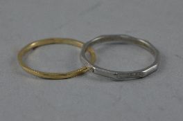 TWO DECAGON SHAPED RINGS, one platinum, ring size P, approximate weight 2.6 grams, one 9ct, ring